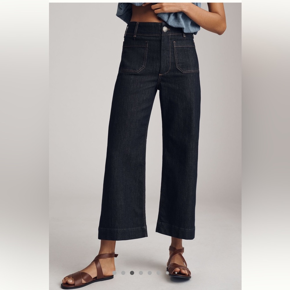 Anthropologie The Colette Cropped Wide-Leg Jeans Dark Blue by Maeve Sz 27 (4)